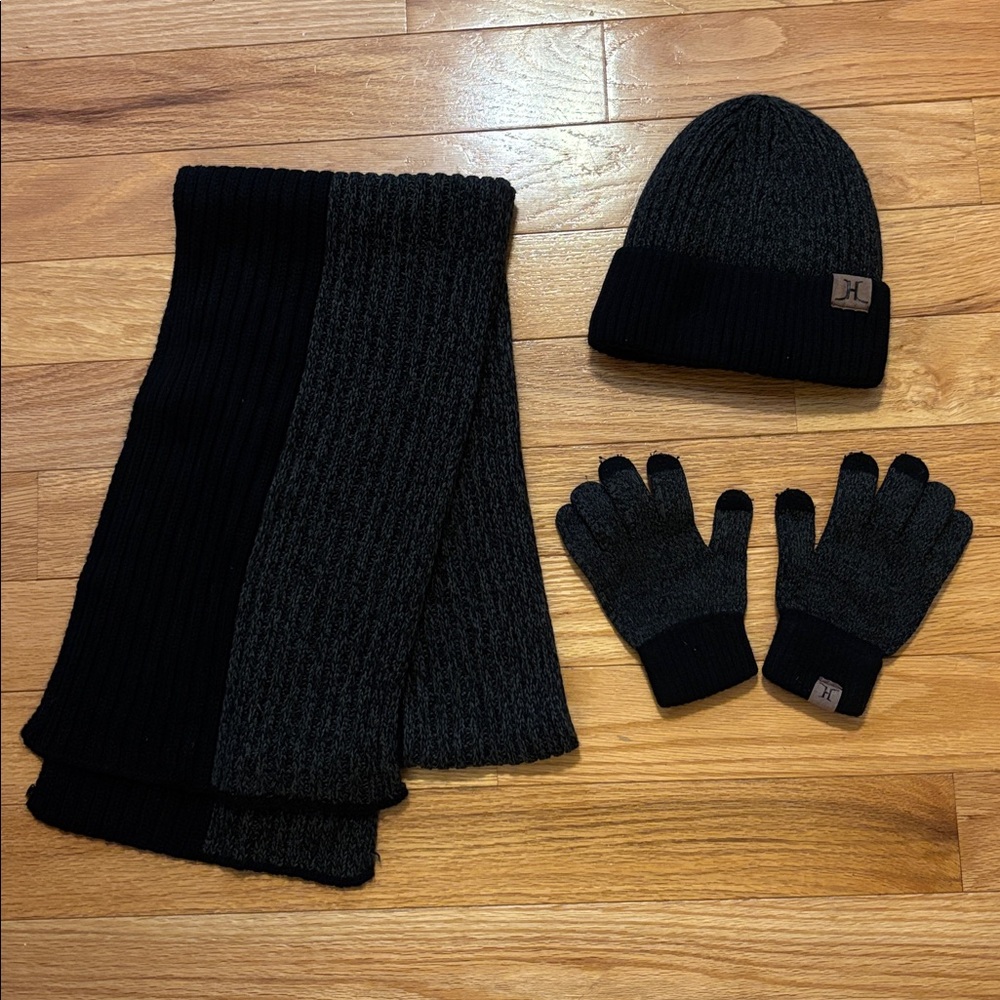 Black and Grey Beanie and Scarf